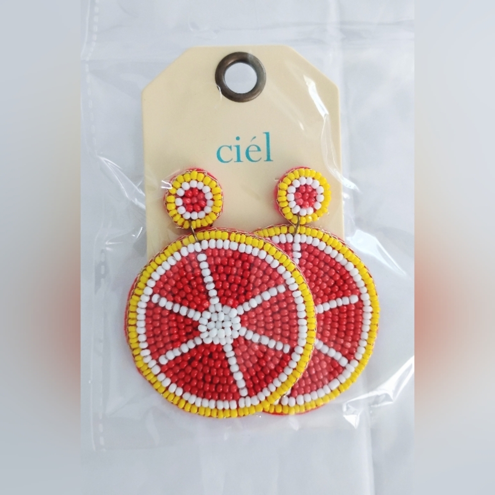 Ciel Red and Yellow Beaded Earrings